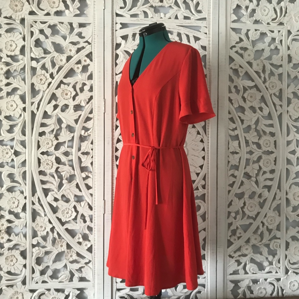 Violeta - Red Flutter Sleeve Button-Up Dress - image 6